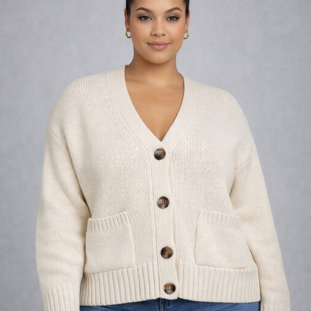 The Drop  Brigitte Cardigan Small in Cream - Chunky Cotton Blend Heavyweight NEW